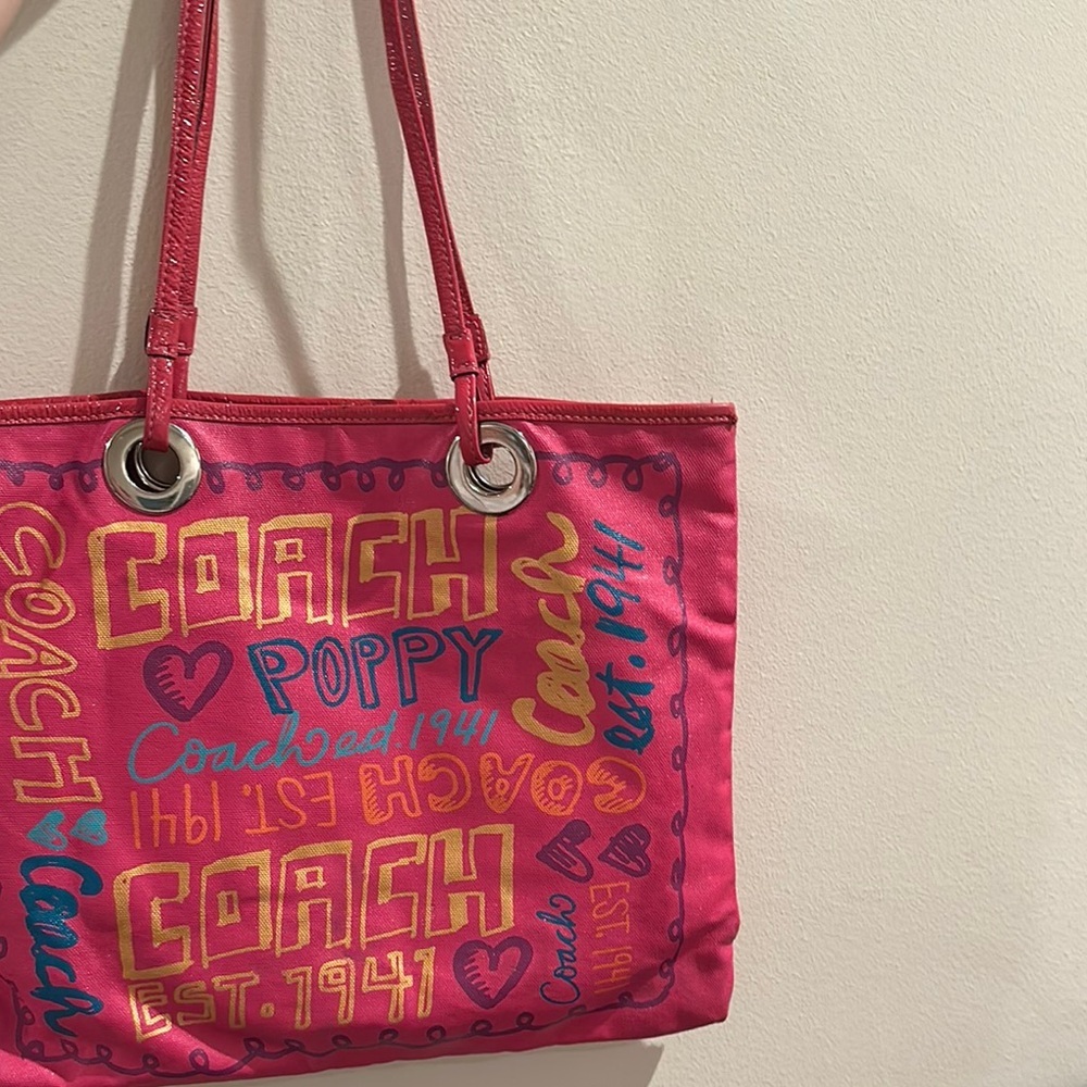 Coach Poppy Evie Graffiti Coated Canvas Tote Bag Vintage Rare Hot Pink - Picture 12 of 15